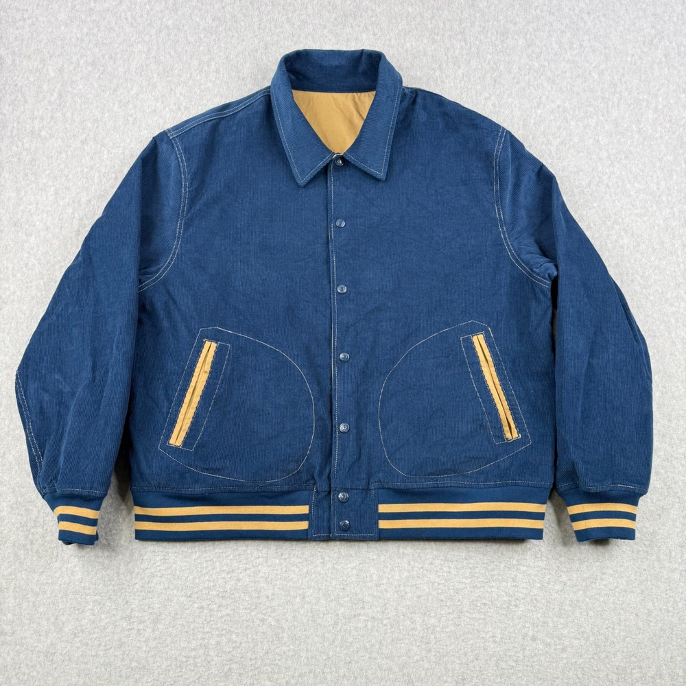 Schott Jacket Mens 2XL Blue Reversible Corduroy Varsity Bomber Snap Button